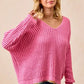 BiBi V-Neck Sweater with Colorful Trim - DAVERRI FASHIONS