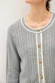 Be Cool Cable Knit Long Sleeve Contrast Edge Cardigan | Cardigans Daverri Fashions