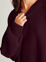 Side Slit Round Neck Long Sleeve Sweater | Sweaters Daverri Fashions