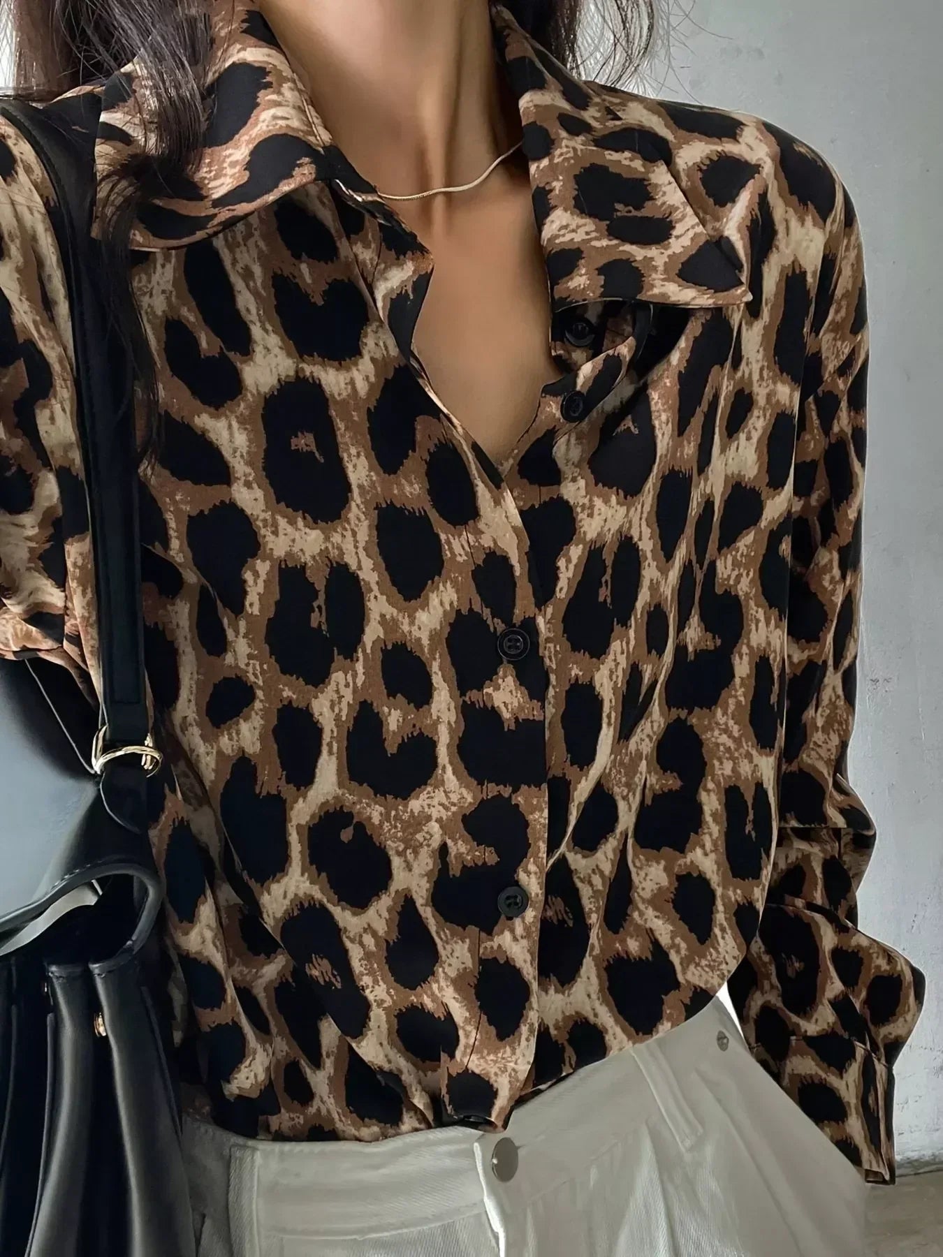 Leopard Print Button-Down Shirt - DAVERRI FASHIONS