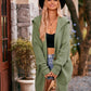 Olive green ribbed knit hooded dropped shoulder long sleeve cardigan