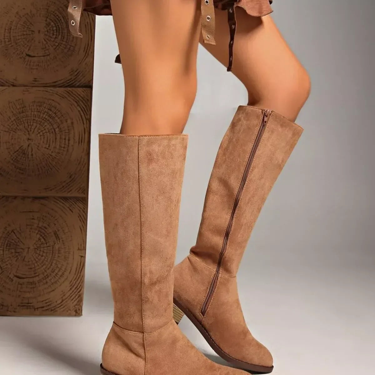 Side Zip Knee-High Block Heel Boots - DAVERRI FASHIONS