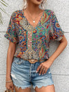 Bohemian paisley print v-neck short sleeve t-shirt in vibrant multicolors