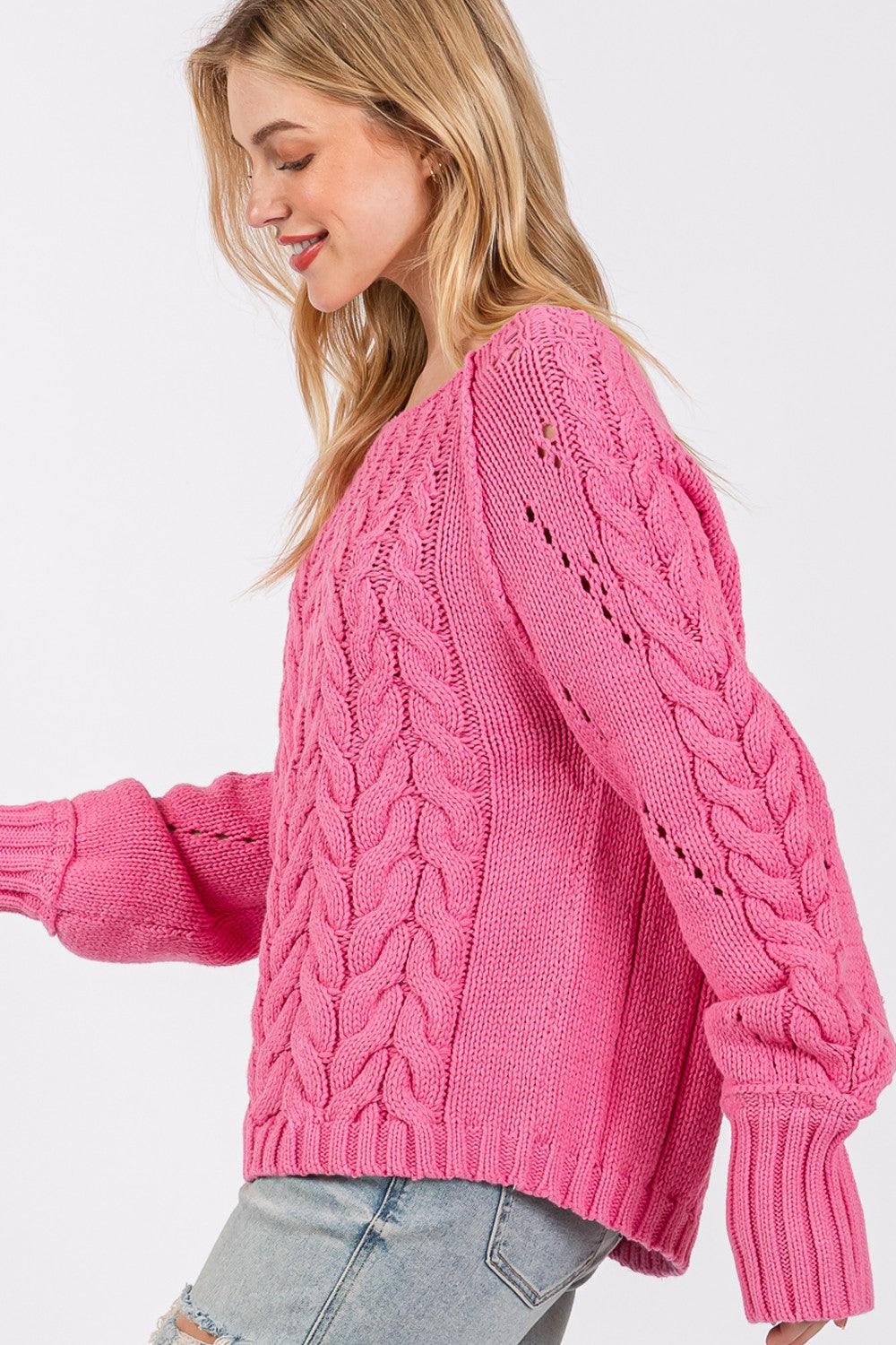 SAGE + FIG Cable-Knit Long Sleeve Sweater Pink Sweaters