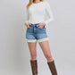Judy Blue Full Size Hw Tummy Control Shearling Cuff Denim Shorts Plus Size MD Denim Shorts