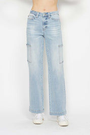 Judy Blue Full Size High Waist Straight Cargo Jeans Light Jeans