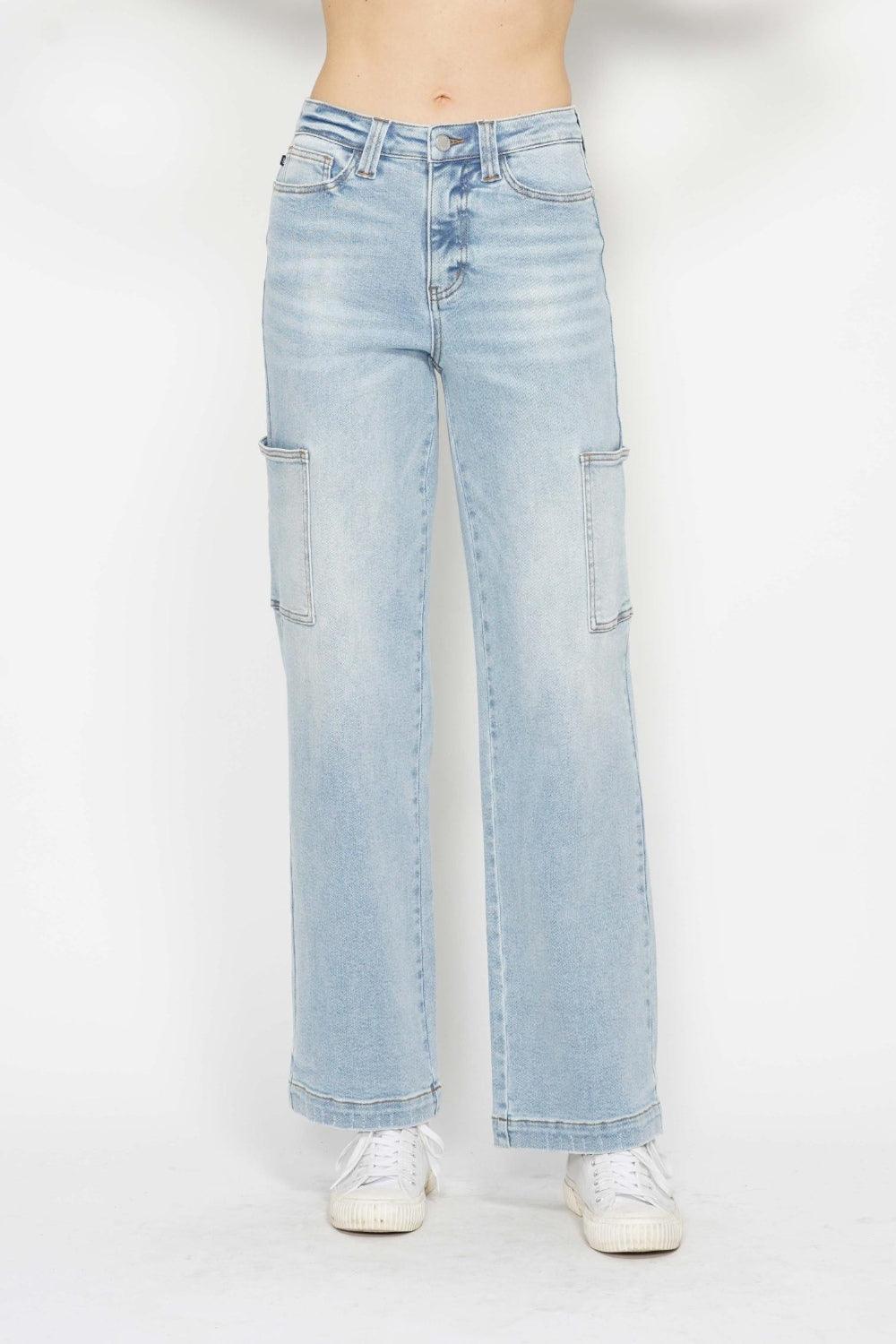 Judy Blue Full Size High Waist Straight Cargo Jeans - DAVERRI FASHIONS