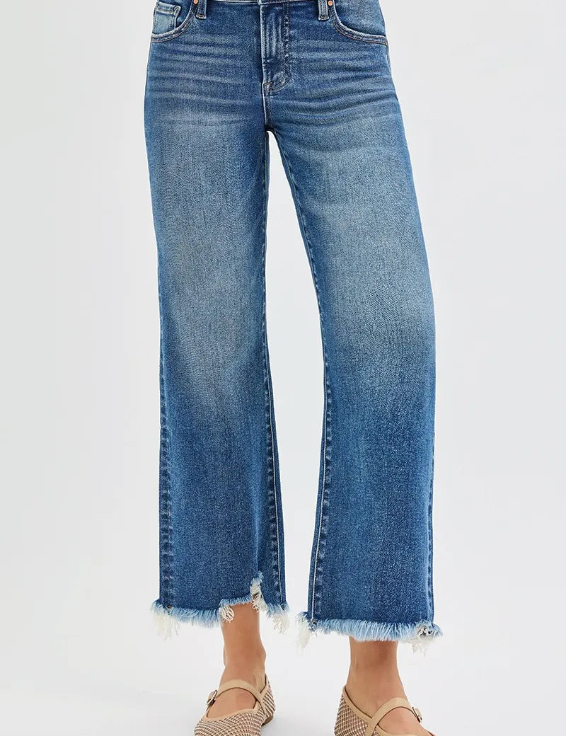 RISEN Full Size Mid Rise Crop Straight Jeans Plus Size | Jeans Daverri Fashions