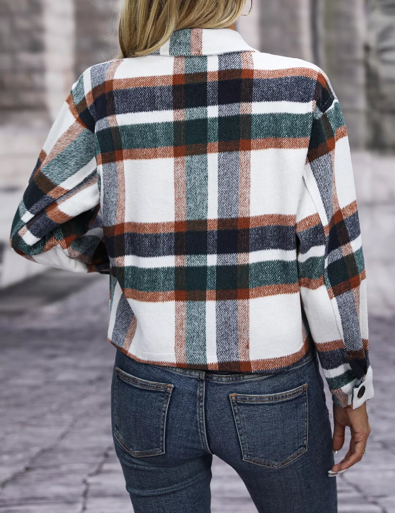 Plaid Oversized Button-Up Cropped Jacket | Jackets Daverri Fashions