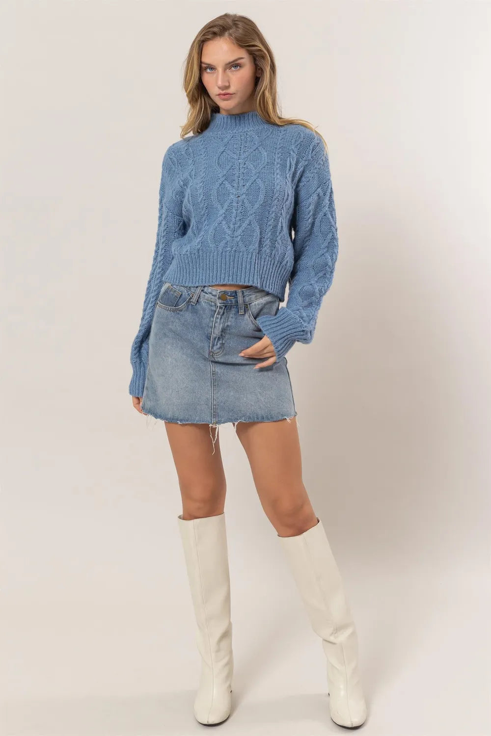 HYFVE Cable-Knit Mock Neck Dropped Shoulder Sweater Sweaters