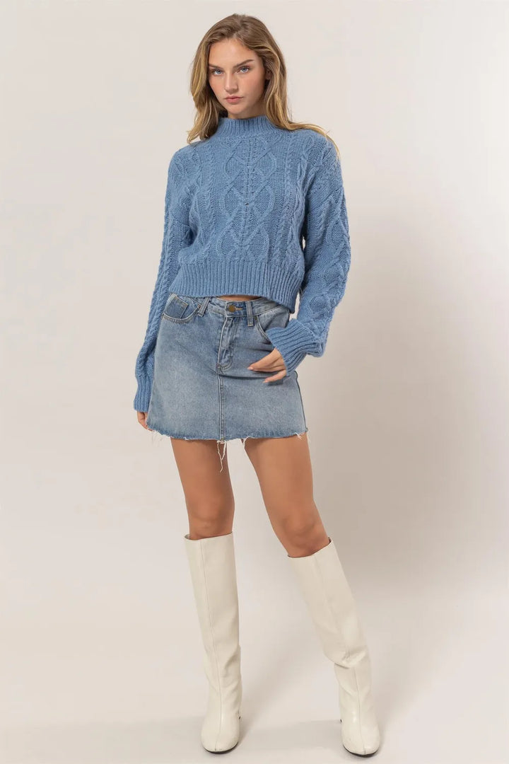 HYFVE Cable-Knit Mock Neck Dropped Shoulder Sweater Sweaters