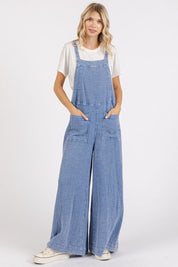 Mittoshop Textured Wide Leg Overalls Blue Overalls