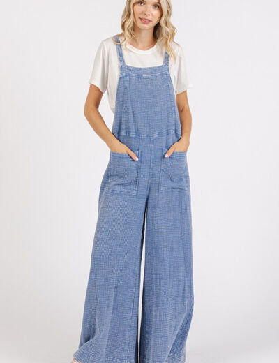 Mittoshop Textured Wide Leg Overalls Blue Overalls