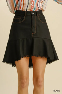Umgee Linen Blend 5 Pockets High Low Skirt with Frayed Hem - DAVERRI FASHIONS