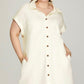 She + Sky Full Size Folded Cuff Button Down Washed Twill Shirt Dress Plus Size