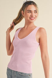 Aemi + Co Ribbed Wide Strap Knit Tank Blush Pink Tank Tops