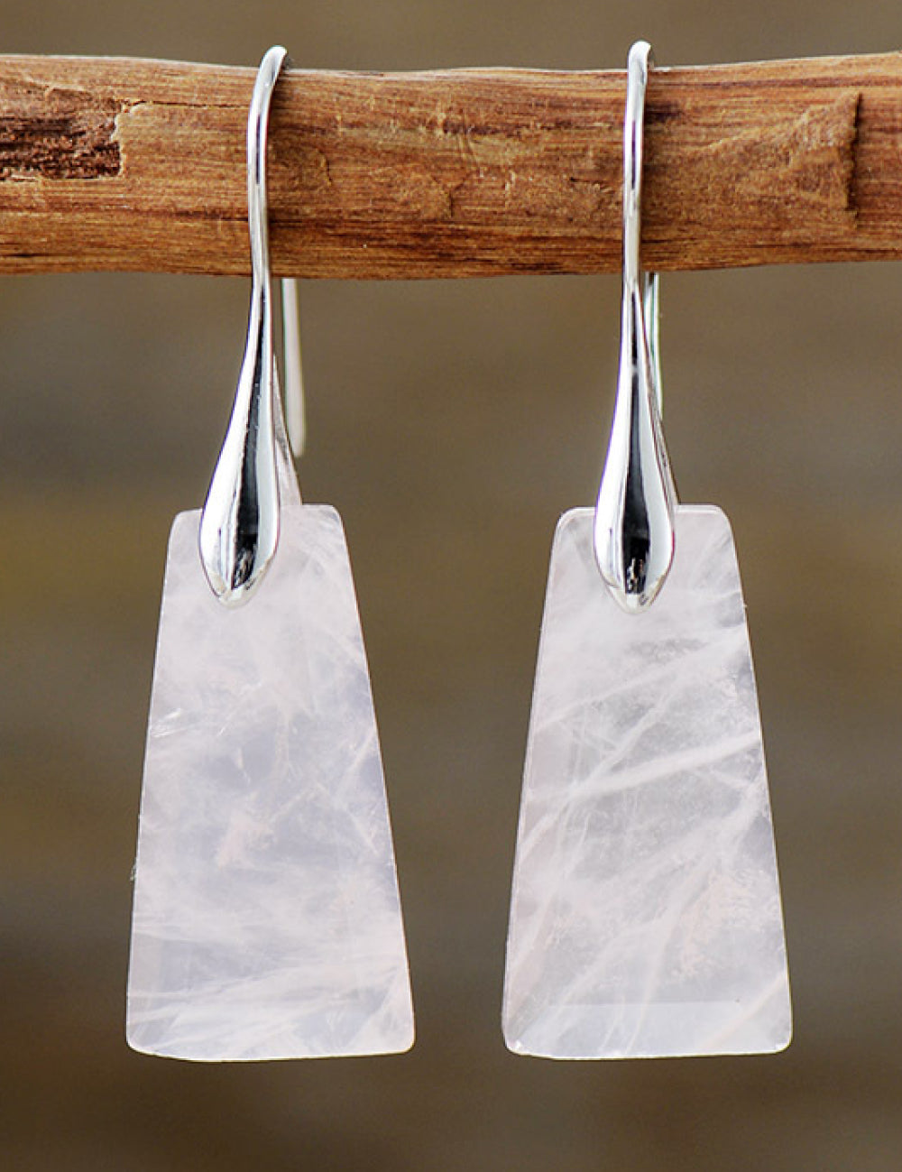 Pink Silver One Size Handmade Geometrical Shape Natural Stone Dangle Earrings | Earrings Daverri Fashions