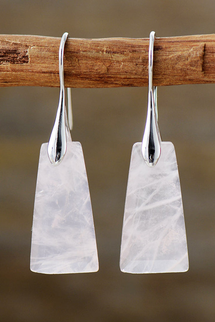 Pink Silver One Size Handmade Geometrical Shape Natural Stone Dangle Earrings | Earrings Daverri Fashions