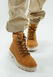 Tan Boskoff Lace-Up Chunky Warm Ankle Boots | Boots Daverri Fashions