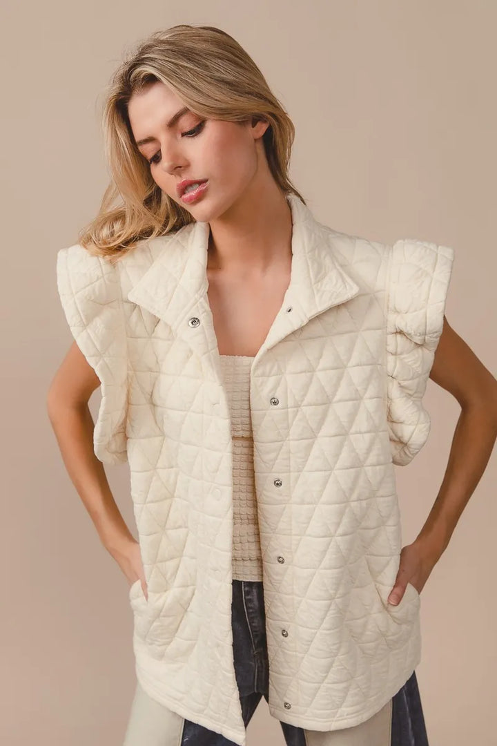 BiBi Quilting Knit Ruffle Sleeve Vest