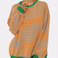 Striped Round Neck Long Sleeve Sweatshirt - DAVERRI FASHIONS