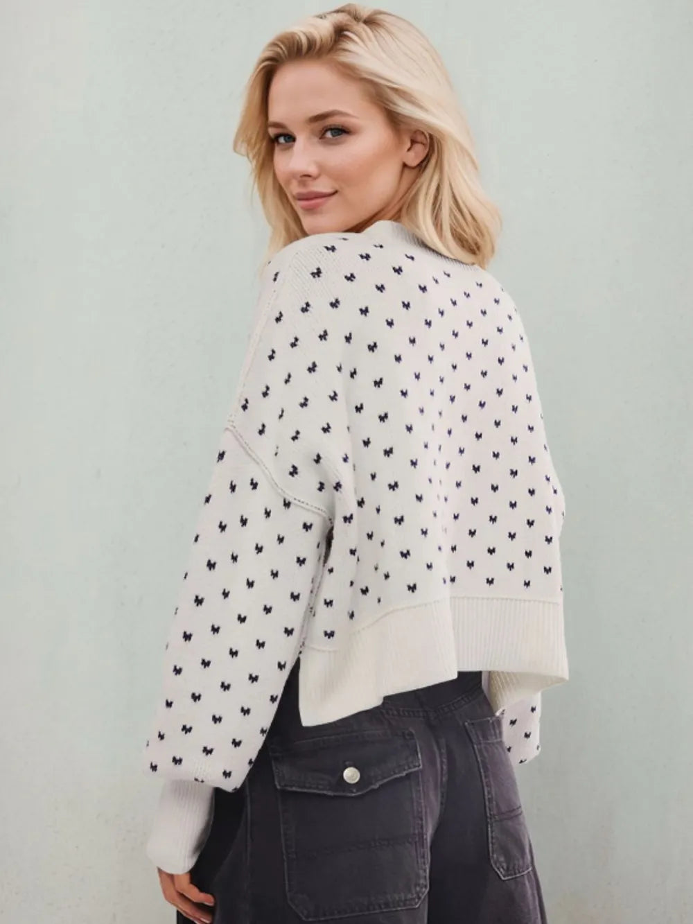 Slit Round Neck Long Sleeve Sweater | Sweaters Daverri Fashions