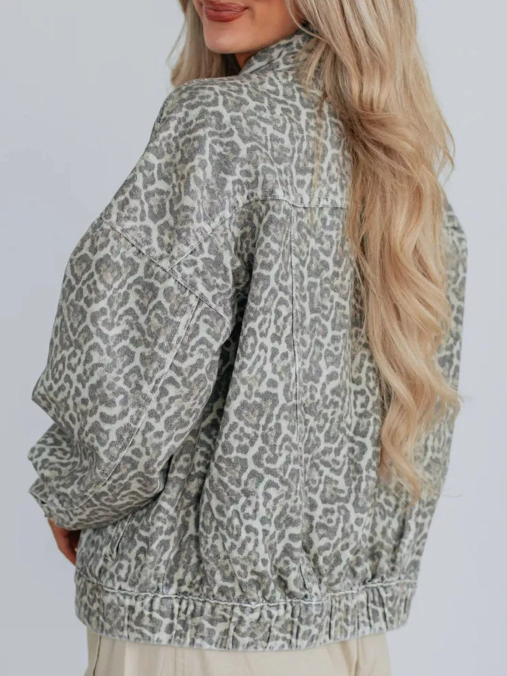 Leopard Button Up Denim Jacket | Denim Jackets Daverri Fashions