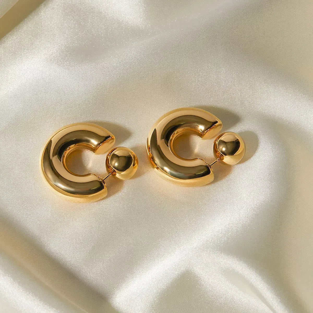 18K Gold-Plated C-Hoop Earrings - DAVERRI FASHIONS