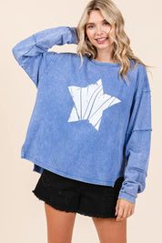 Mittoshop Star Graphic Mineral Wash Long Sleeve Top | Tops Daverri Fashions