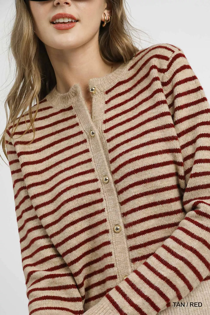 Umgee Striped Button-Up Knit Cardigan | Daverri Fashions
