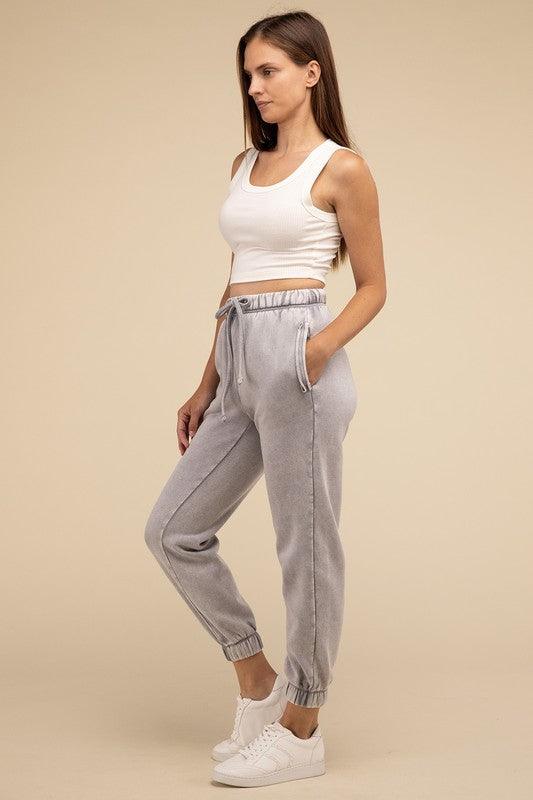 Acid Wash Fleece Sweatpants with Pockets Lounge Pants