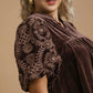 Umgee Full Size Velvet Embroidered Sleeve Blouse Plus Size