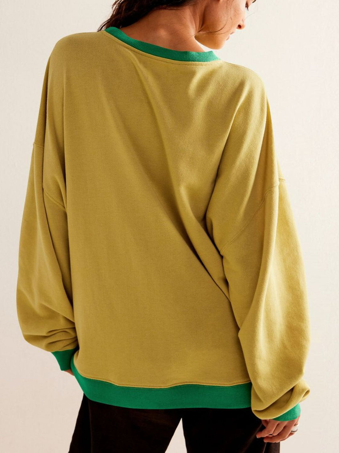 Contrast Trim Round Neck Long Sleeve Sweatshirt Tops