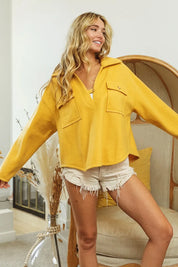 BiBi Flap Pockets Fleece Collared Sweatshirt | Sweatshirts Daverri Fashions