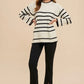 Annie Wear Side Slit Striped Round Neck Sweater - DAVERRI FASHIONS