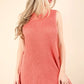 VERY J Slit Round Neck Top and Shorts Sweater Set Coral L Outfit Sets