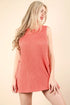 VERY J Slit Round Neck Top and Shorts Sweater Set Coral L Outfit Sets