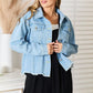 Double Take Dropped Shoulder Raw Hem Denim Jacket - DAVERRI FASHIONS