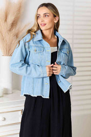 Double Take Dropped Shoulder Raw Hem Denim Jacket Light S Jackets