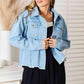 Double Take Dropped Shoulder Raw Hem Denim Jacket - DAVERRI FASHIONS