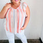 Coral & Light Blue Stripe Waffle Tie Neck Top - DAVERRI FASHIONS