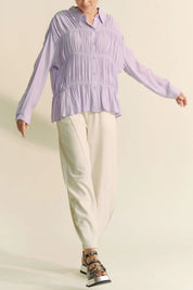 Davi & Dani Ruched All Over Button Front Shirt | Shirts Daverri Fashions