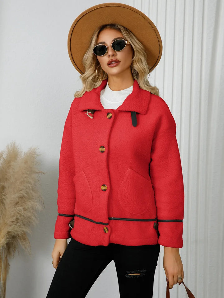 Pocketed Button Down Collared Neck Jacket | Jackets Daverri Fashions