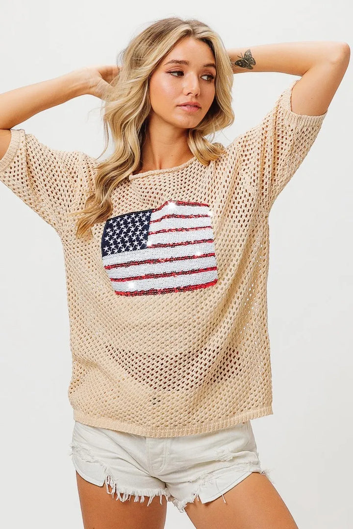 BiBi Sequin American Flag Knit Cover Up | Cover Ups Daverri Fashions