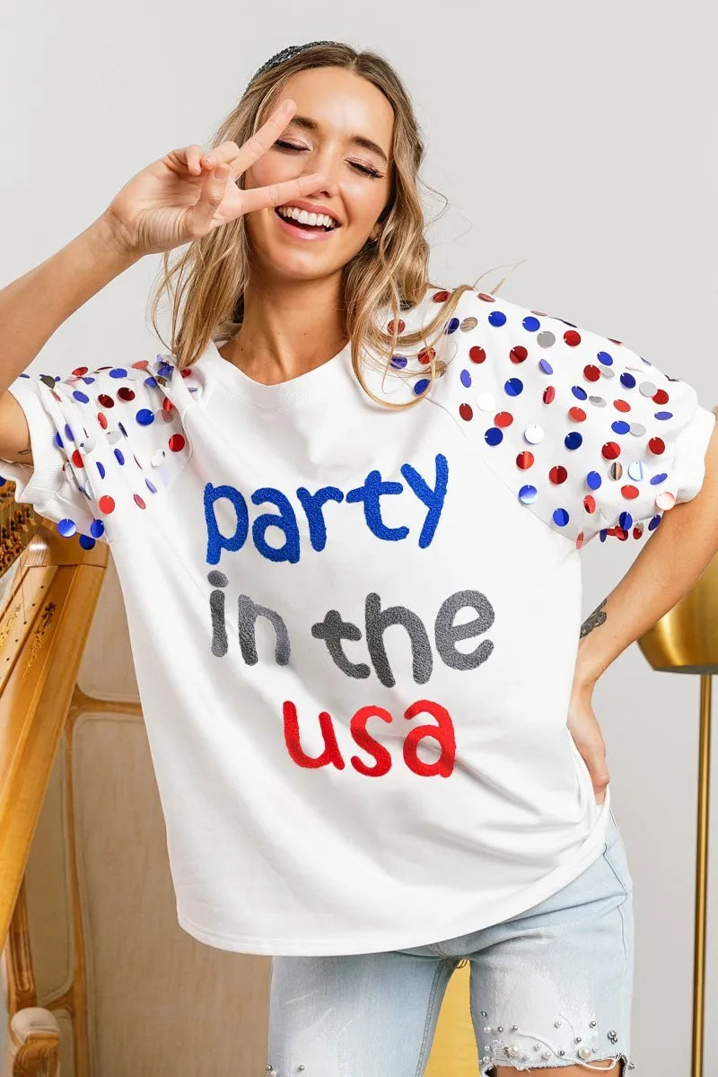 BiBi Party In The Usa Spangle Puff Sleeves Top | Tops Daverri Fashions