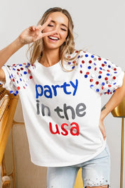 BiBi Party In The Usa Spangle Puff Sleeves Top | Tops Daverri Fashions