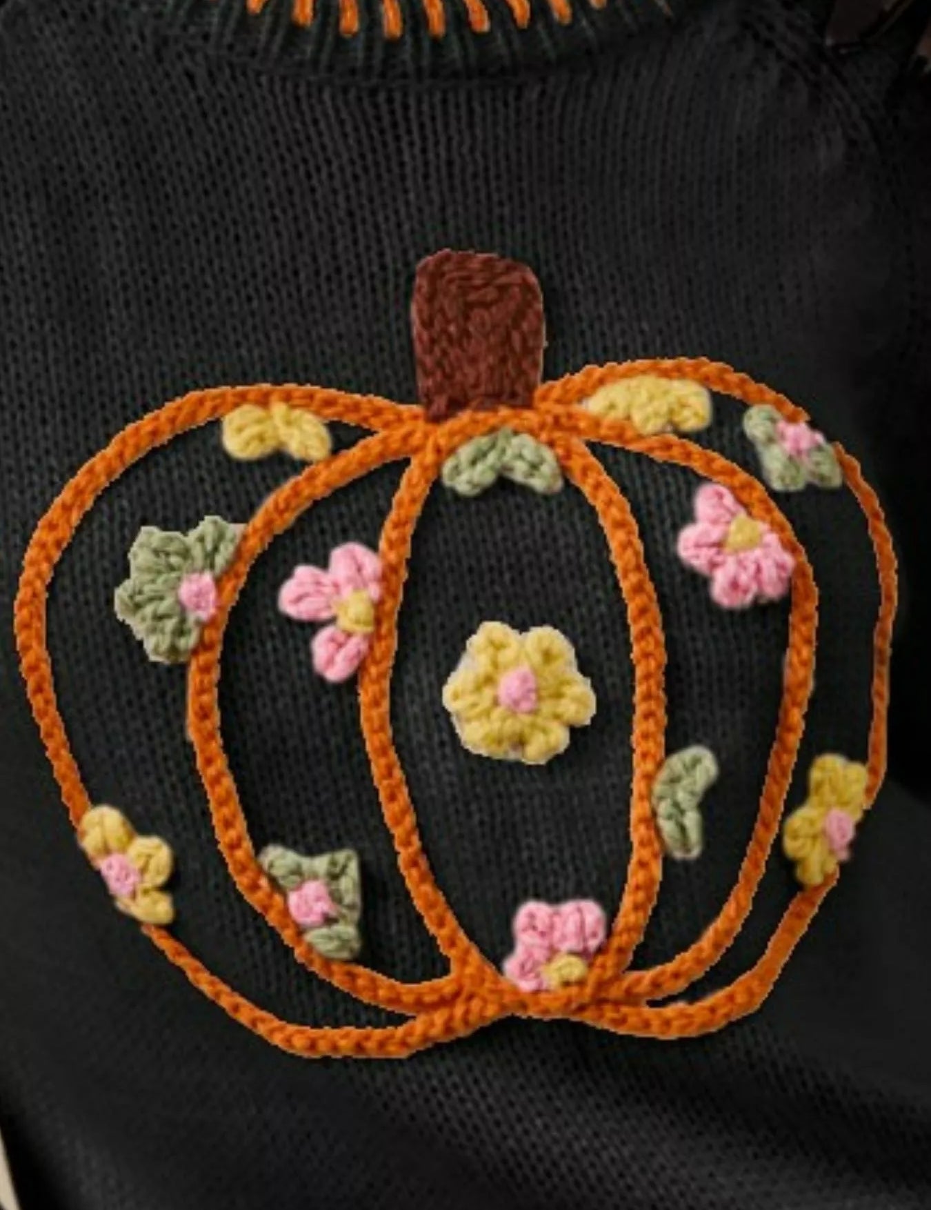 SO ME Pumpkin Floral Embroidered Thanksgiving Sweater | Sweaters Daverri Fashions