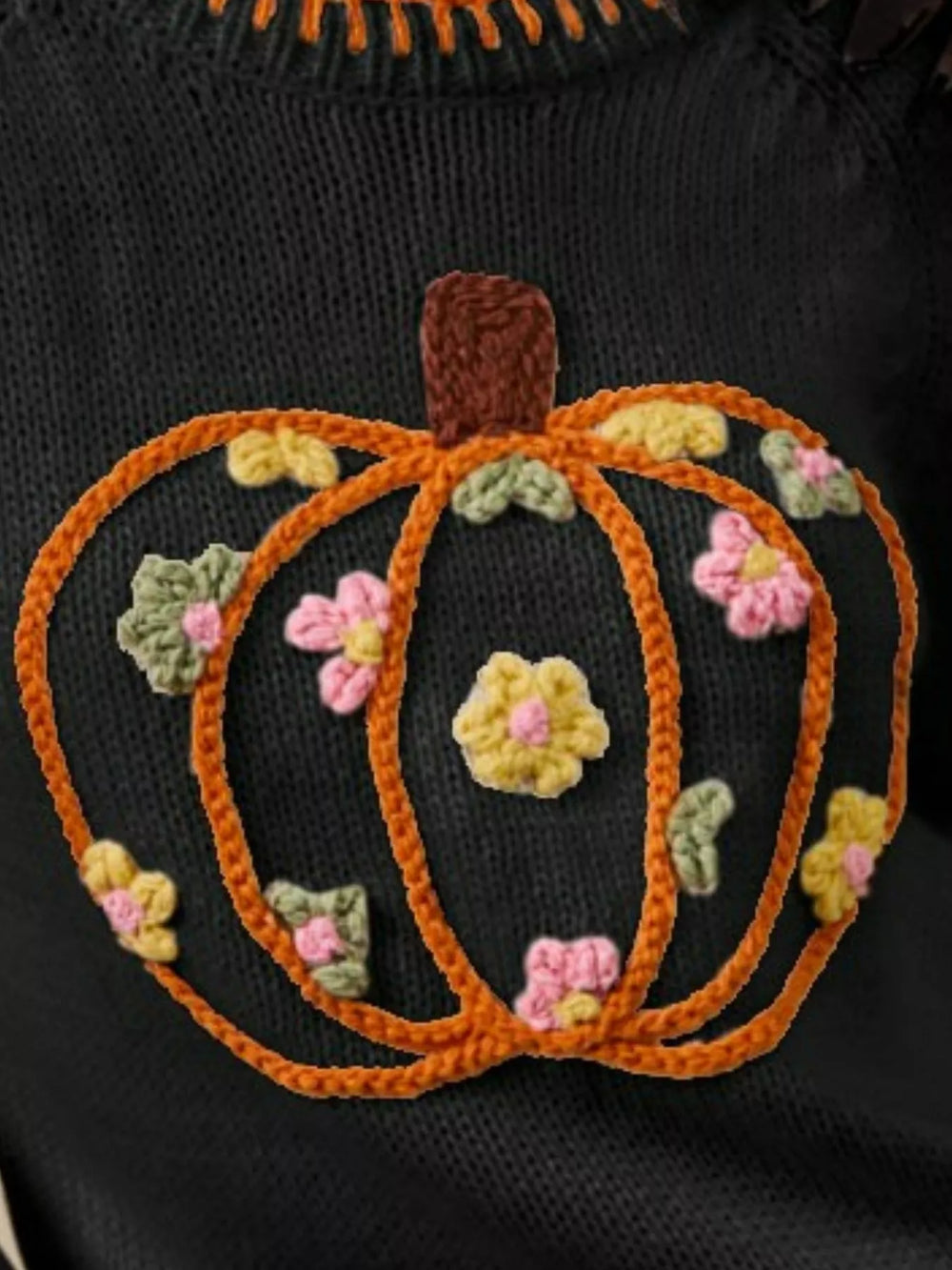 SO ME Pumpkin Floral Embroidered Thanksgiving Sweater | Sweaters Daverri Fashions