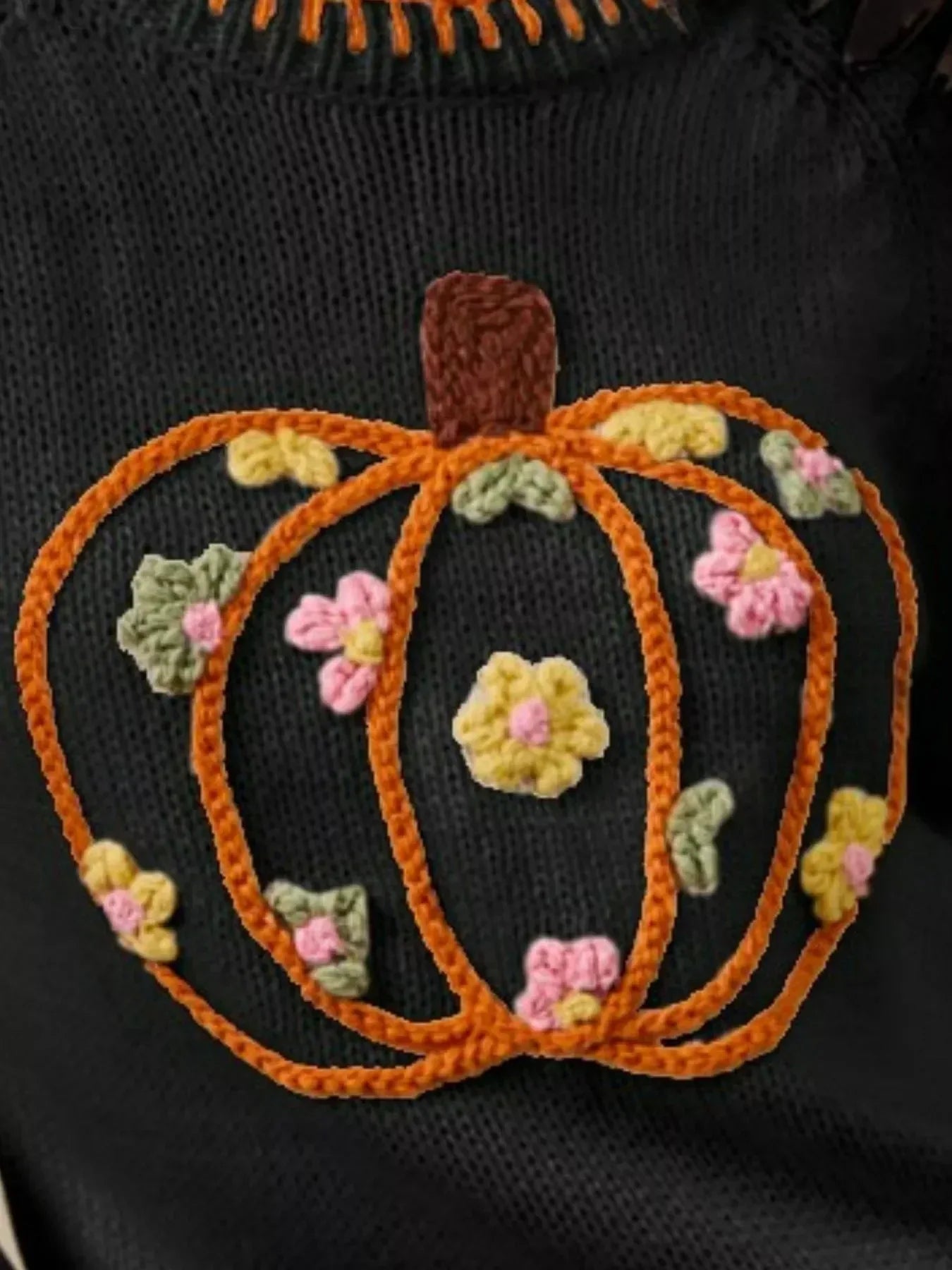 SO ME Pumpkin Floral Embroidered Thanksgiving Sweater - DAVERRI FASHIONS