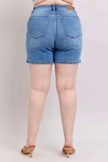 Judy Blue Full Size 2 Button Denim Shorts with Pockets Plus Size - DAVERRI FASHIONS